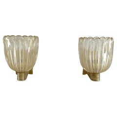 Vintage Italian Murano Glass and Brass Wall Lights in Art Deco Style, 1990s