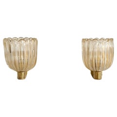 Italian Murano Glass and Brass Wall Lights in Art Deco Style, 1990s
