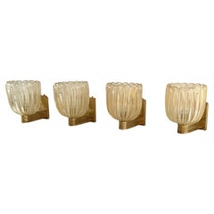 Italian Murano Glass and Brass Wall Lights in Art Deco Style, 1990s, Set of 4