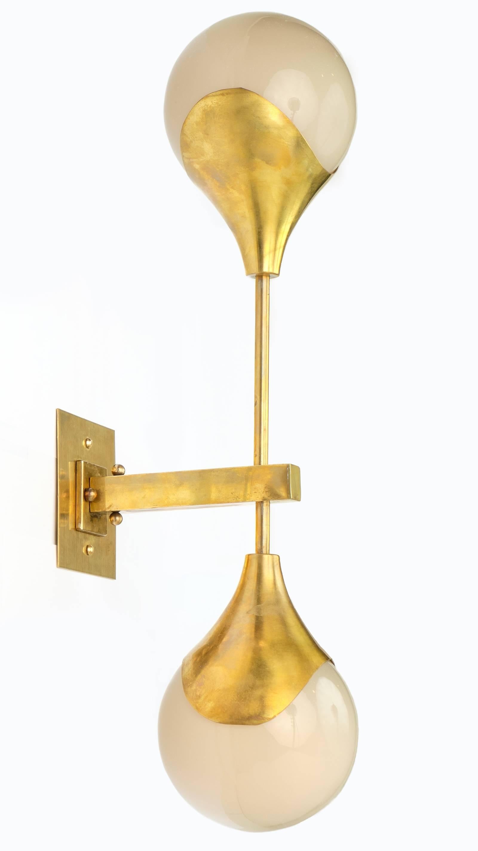 Mid-Century Modern Italian Murano Glass and Brass Wall Sconces For Sale