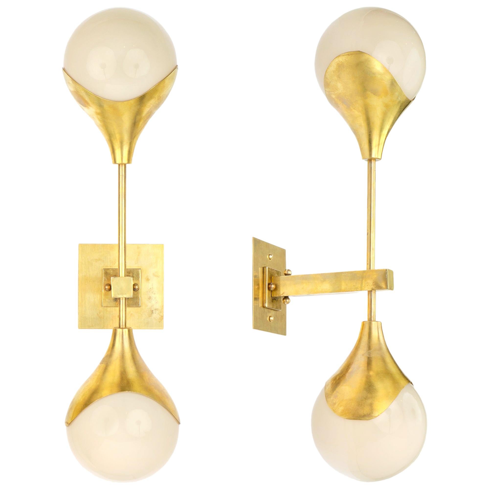 Italian Murano Glass and Brass Wall Sconces For Sale