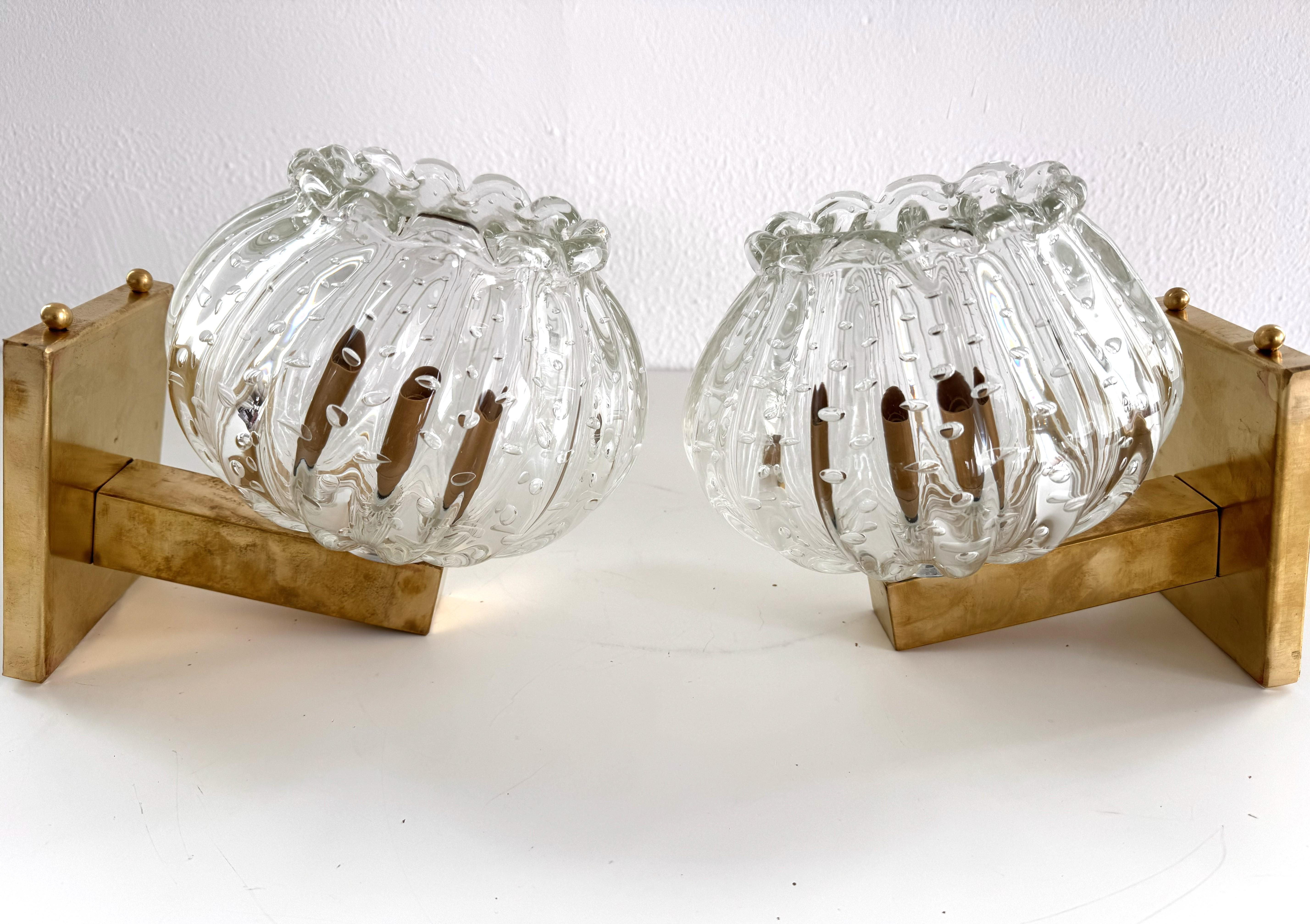 Applique italiane in vetro di Murano e ottone in stile Art Déco, anni '90 in vendita 3