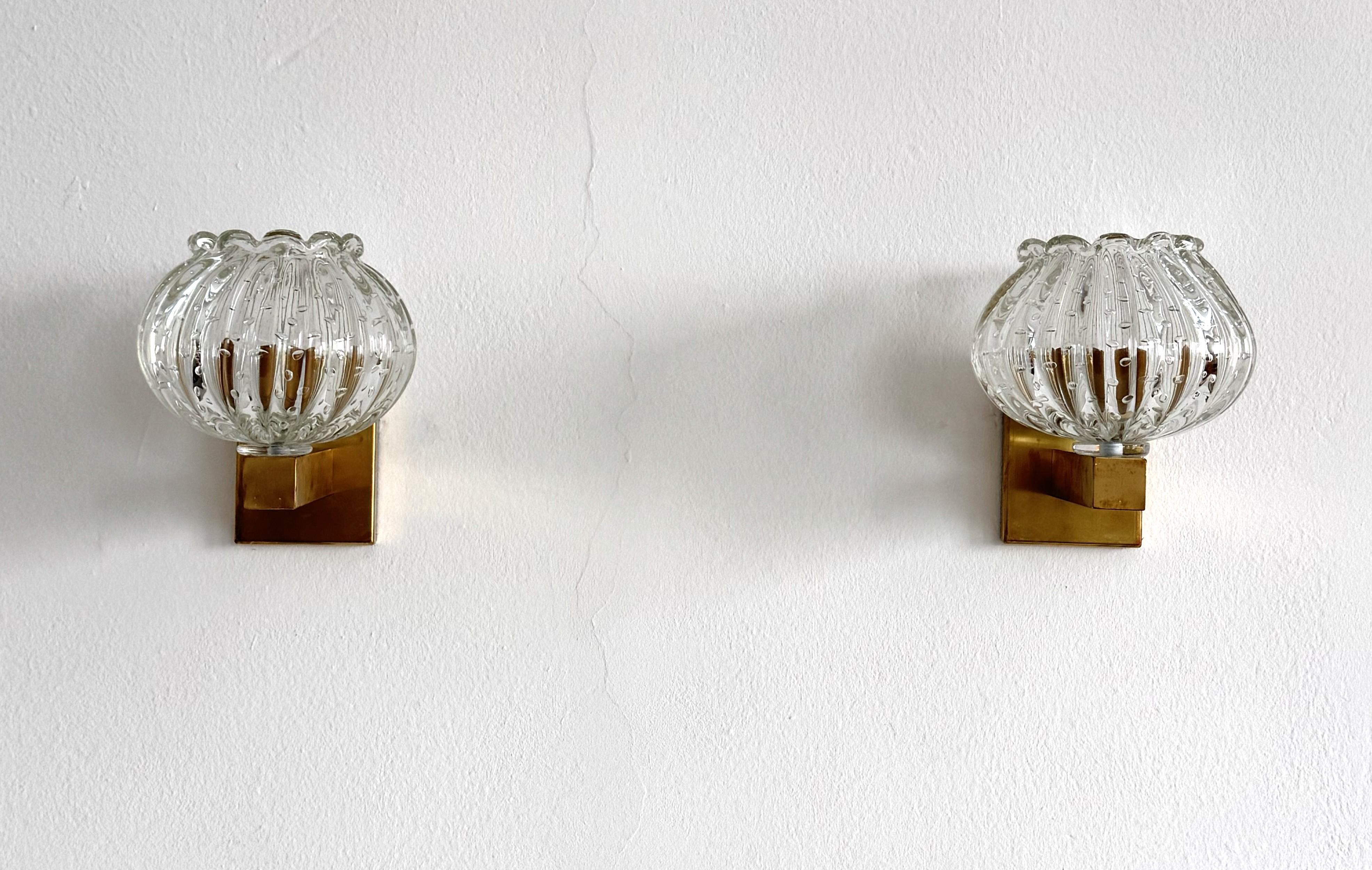 Italiano Applique italiane in vetro di Murano e ottone in stile Art Déco, anni '90 in vendita