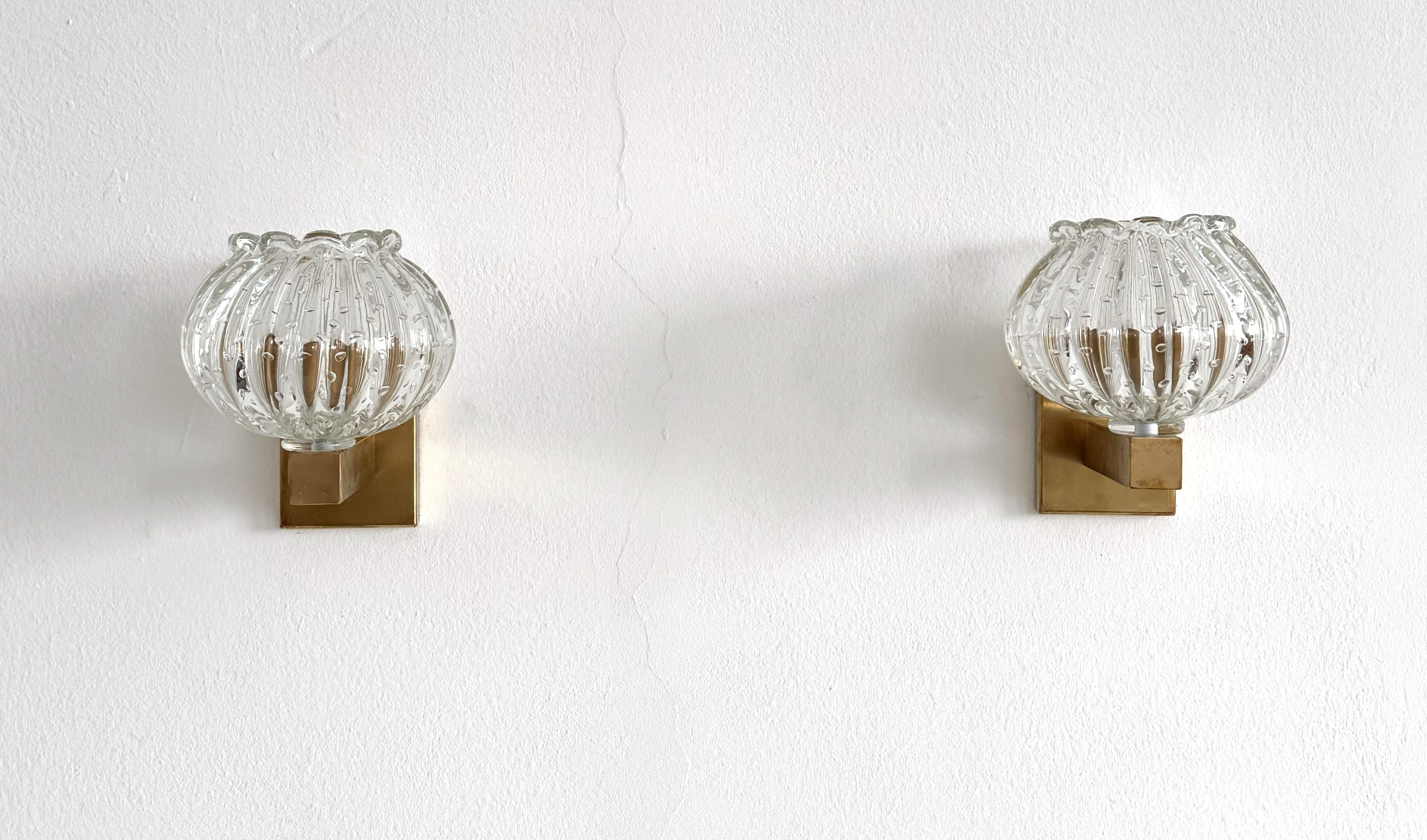 Fatto a mano Applique italiane in vetro di Murano e ottone in stile Art Déco, anni '90 in vendita