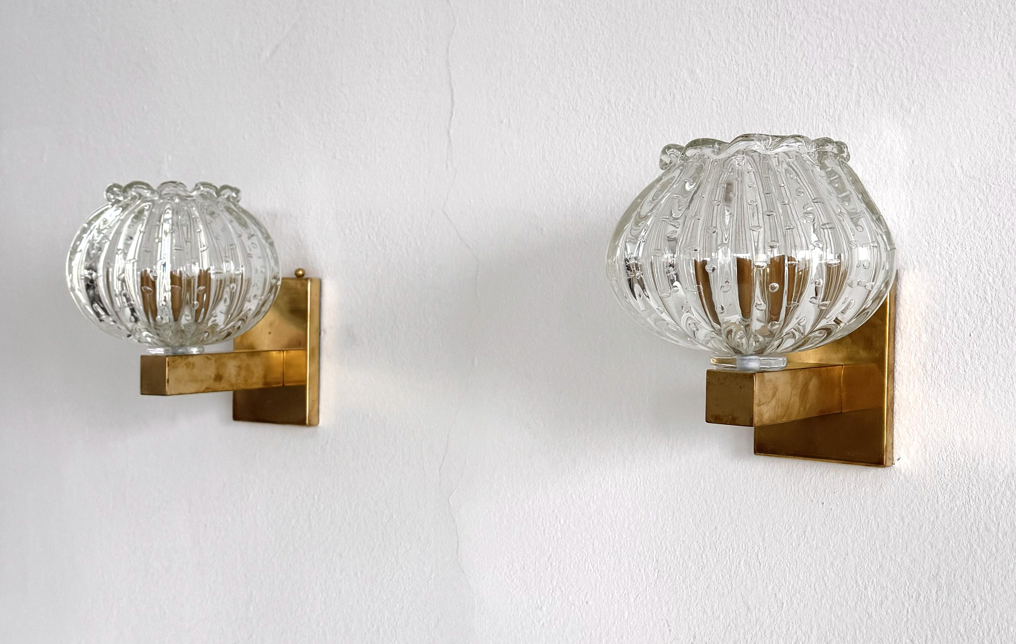 Applique italiane in vetro di Murano e ottone in stile Art Déco, anni '90 In condizioni buone in vendita a Morazzone, Varese