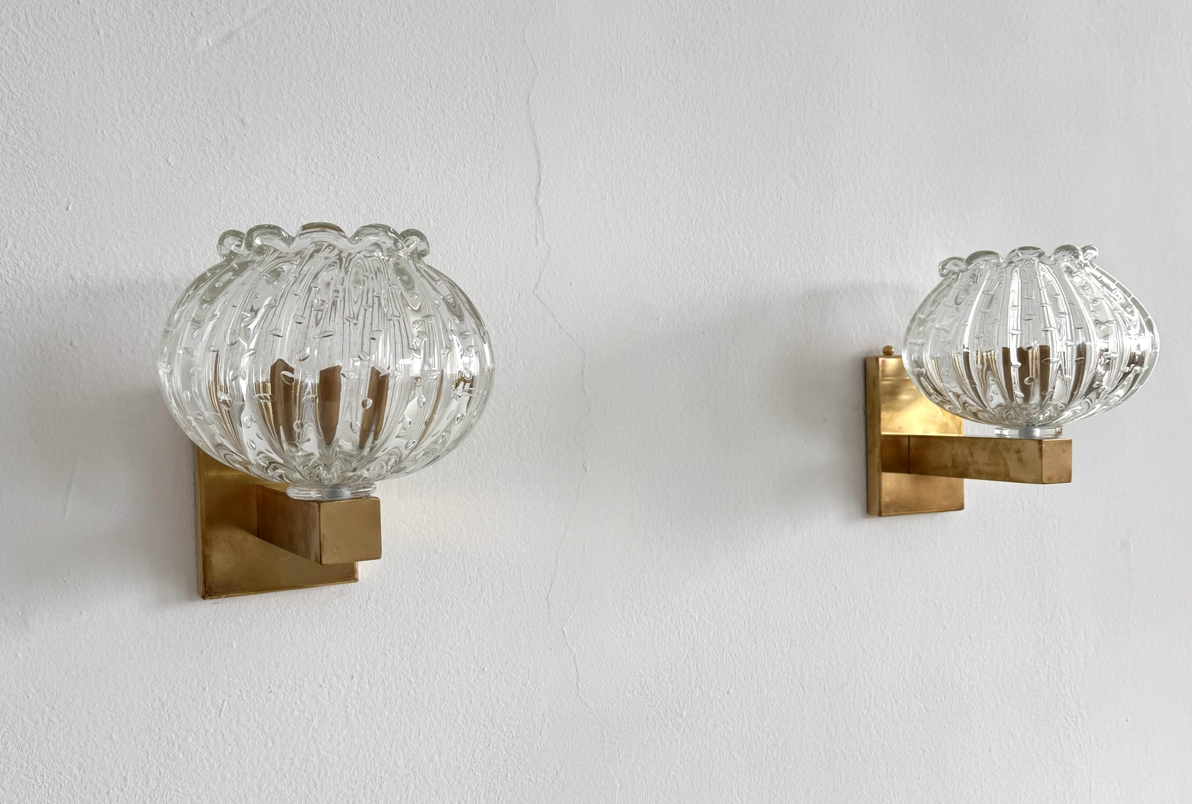 XX secolo Applique italiane in vetro di Murano e ottone in stile Art Déco, anni '90 in vendita