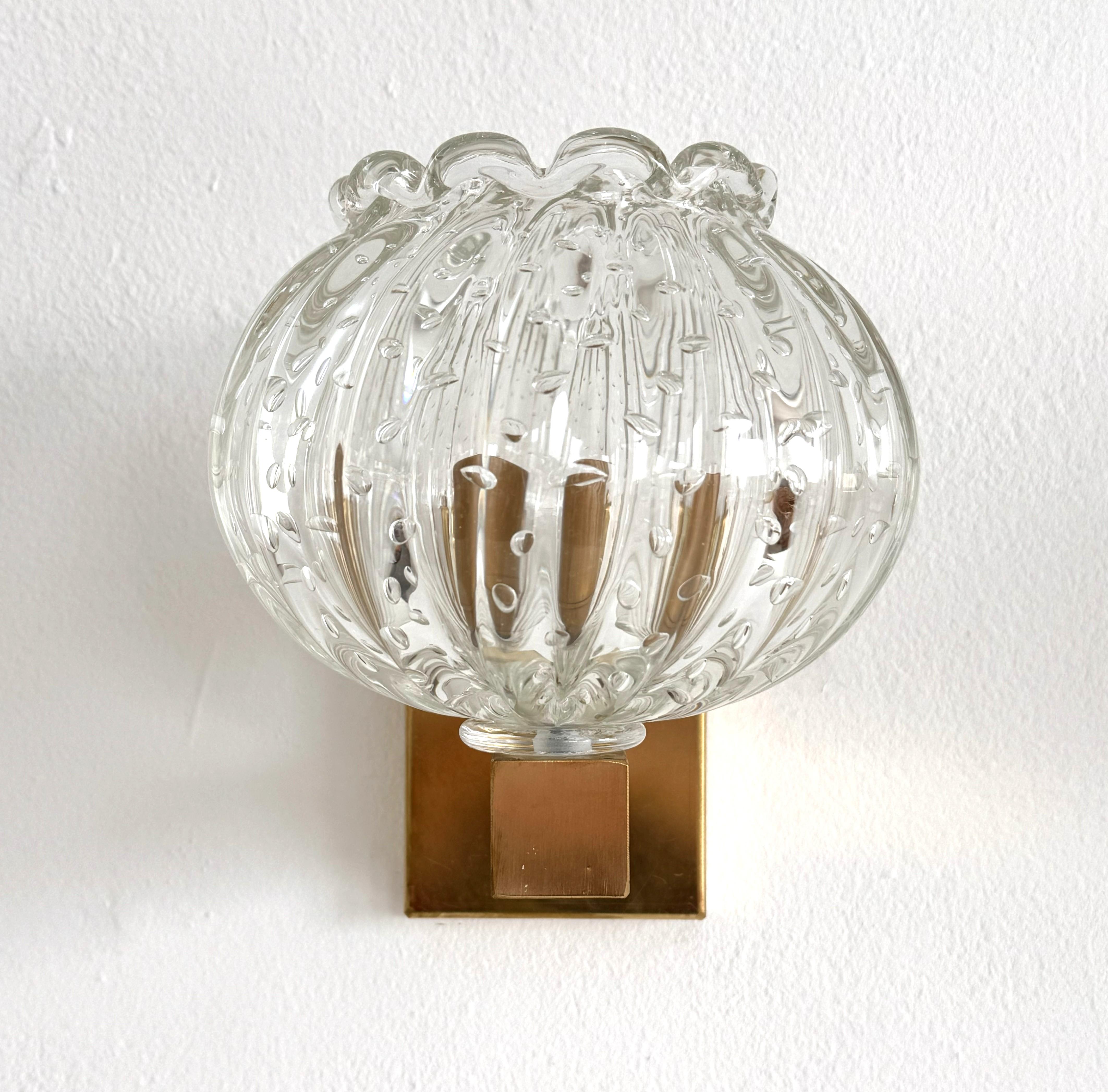 Ottone Applique italiane in vetro di Murano e ottone in stile Art Déco, anni '90 in vendita