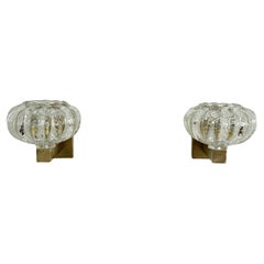 Italian Murano Glass and Brass Wall Sconces in the Art Deco Style, 1990s