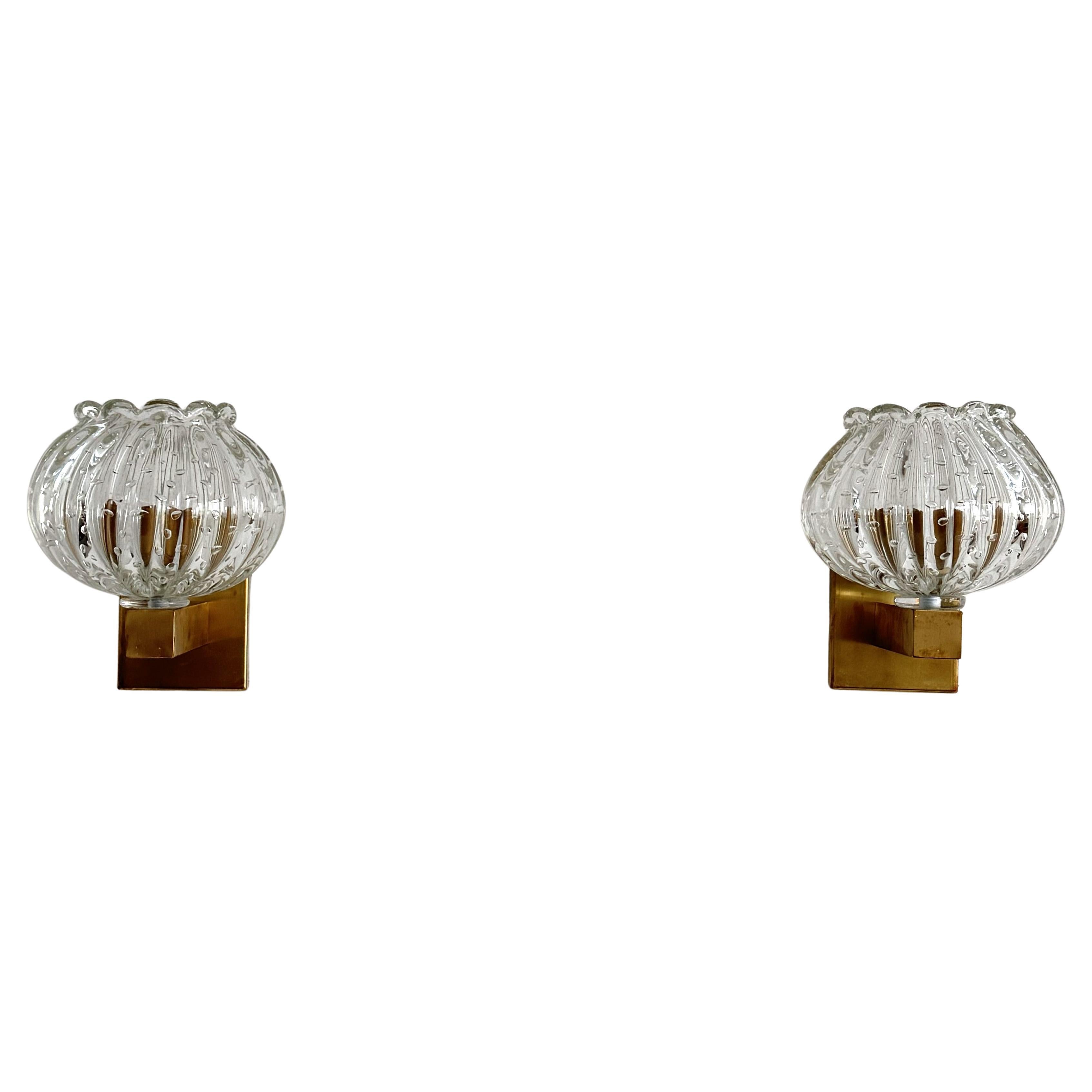 Applique italiane in vetro di Murano e ottone in stile Art Déco, anni '90 in vendita