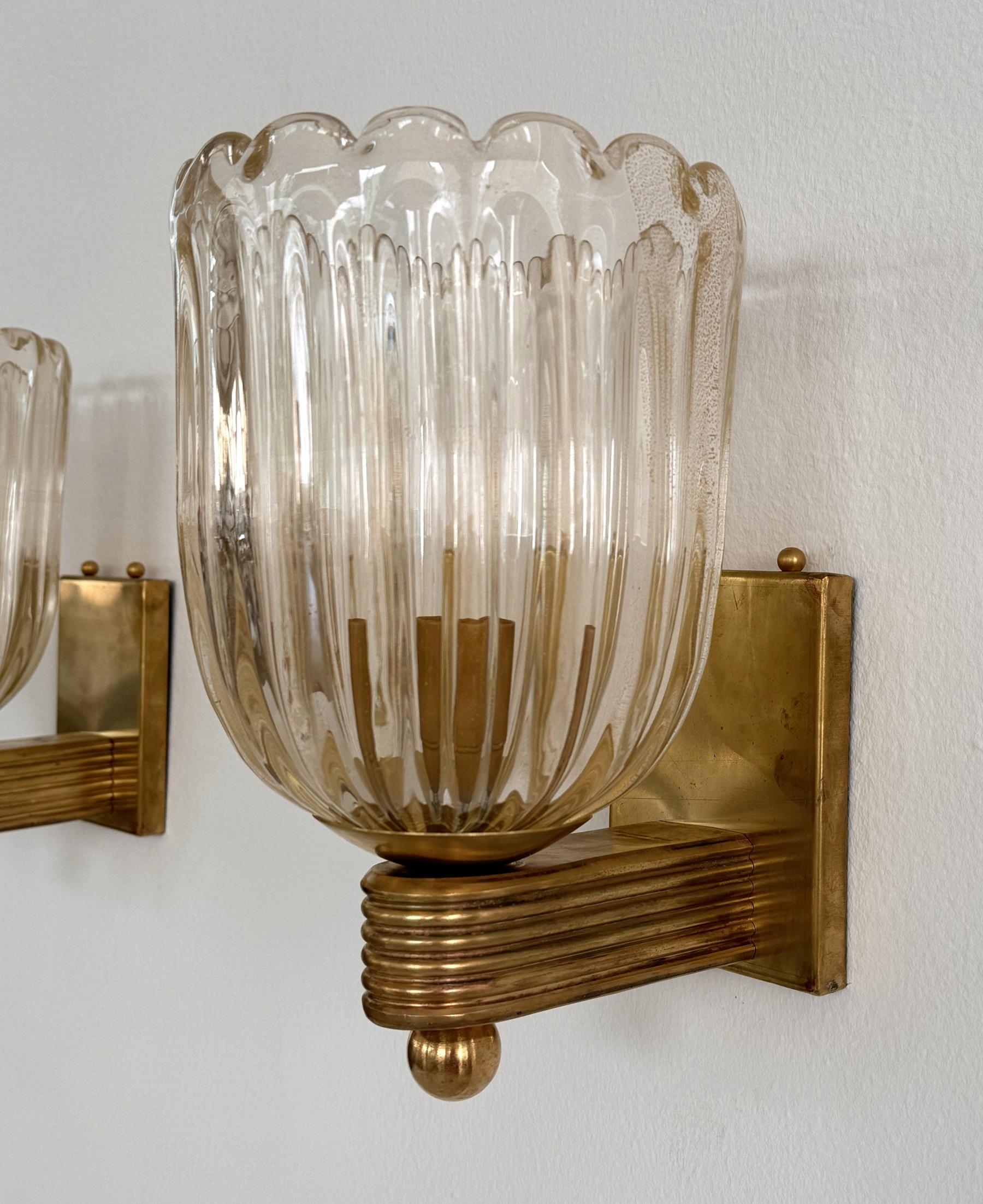 Italienisches Murano Glas und Messing Wandleuchten Lights im Art Deco Stil, 1990er Jahre 5