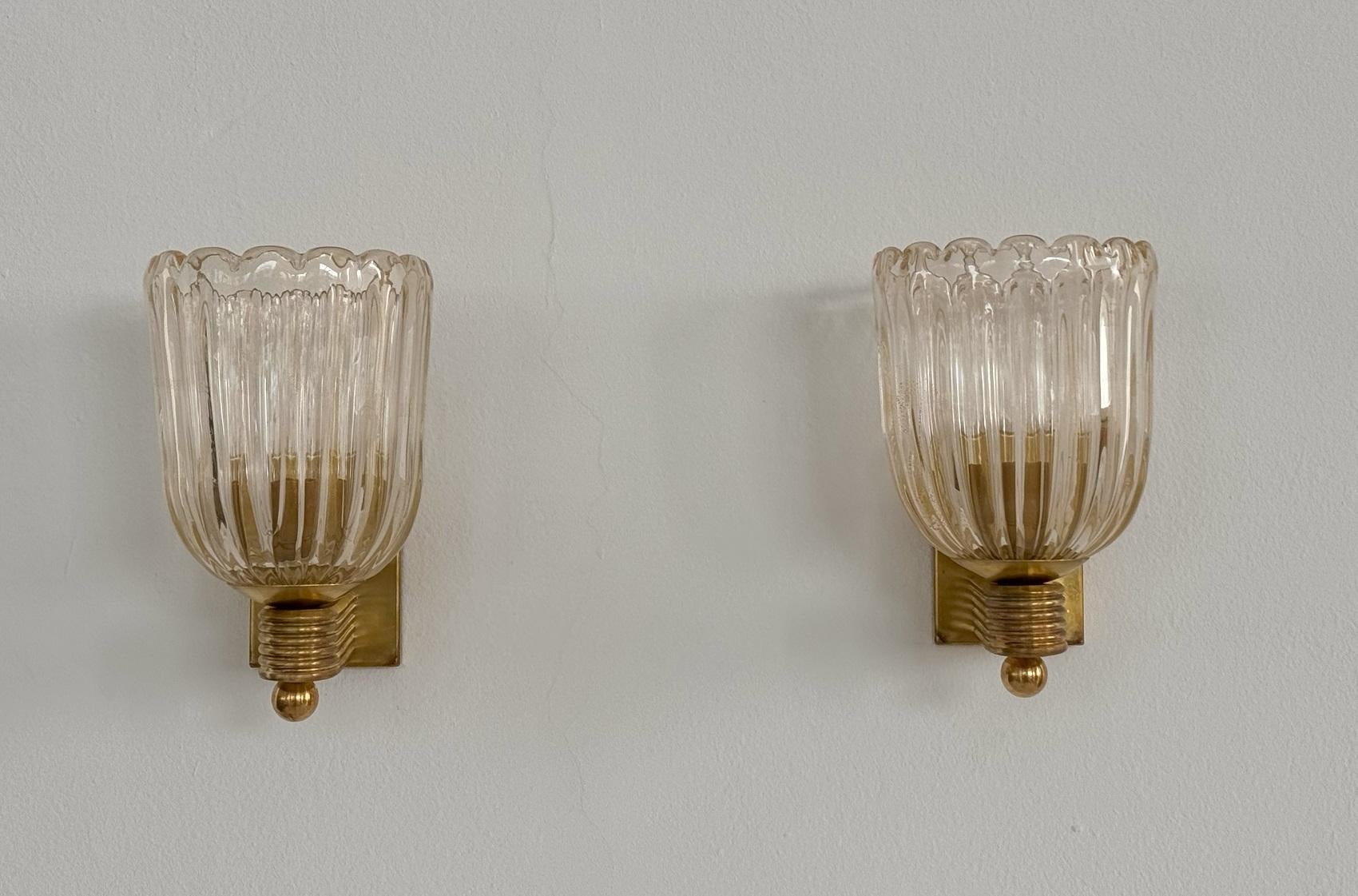 Italienisches Murano Glas und Messing Wandleuchten Lights im Art Deco Stil, 1990er Jahre 6