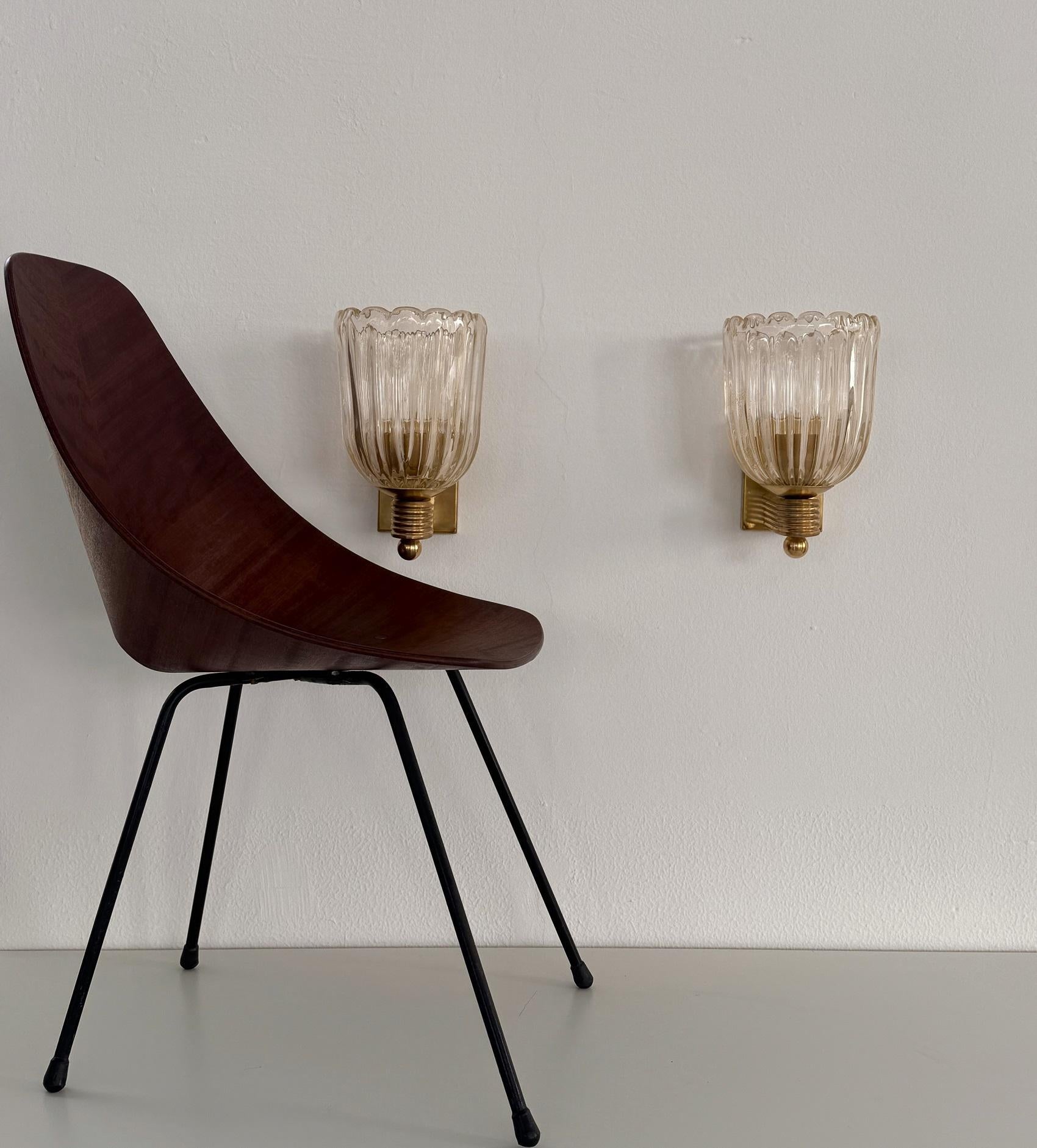 Italienisches Murano Glas und Messing Wandleuchten Lights im Art Deco Stil, 1990er Jahre (Art déco)