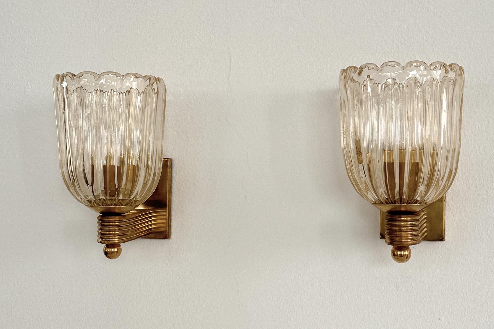 Italienisches Murano Glas und Messing Wandleuchten Lights im Art Deco Stil, 1990er Jahre (Handgefertigt)