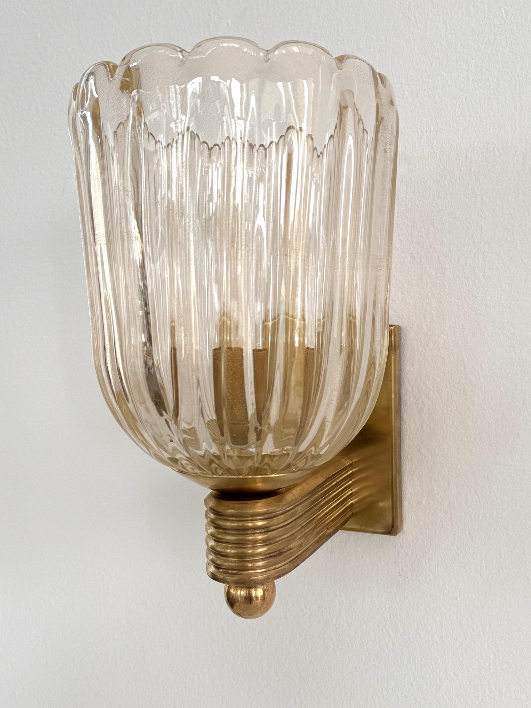 Italienisches Murano Glas und Messing Wandleuchten Lights im Art Deco Stil, 1990er Jahre (20. Jahrhundert)