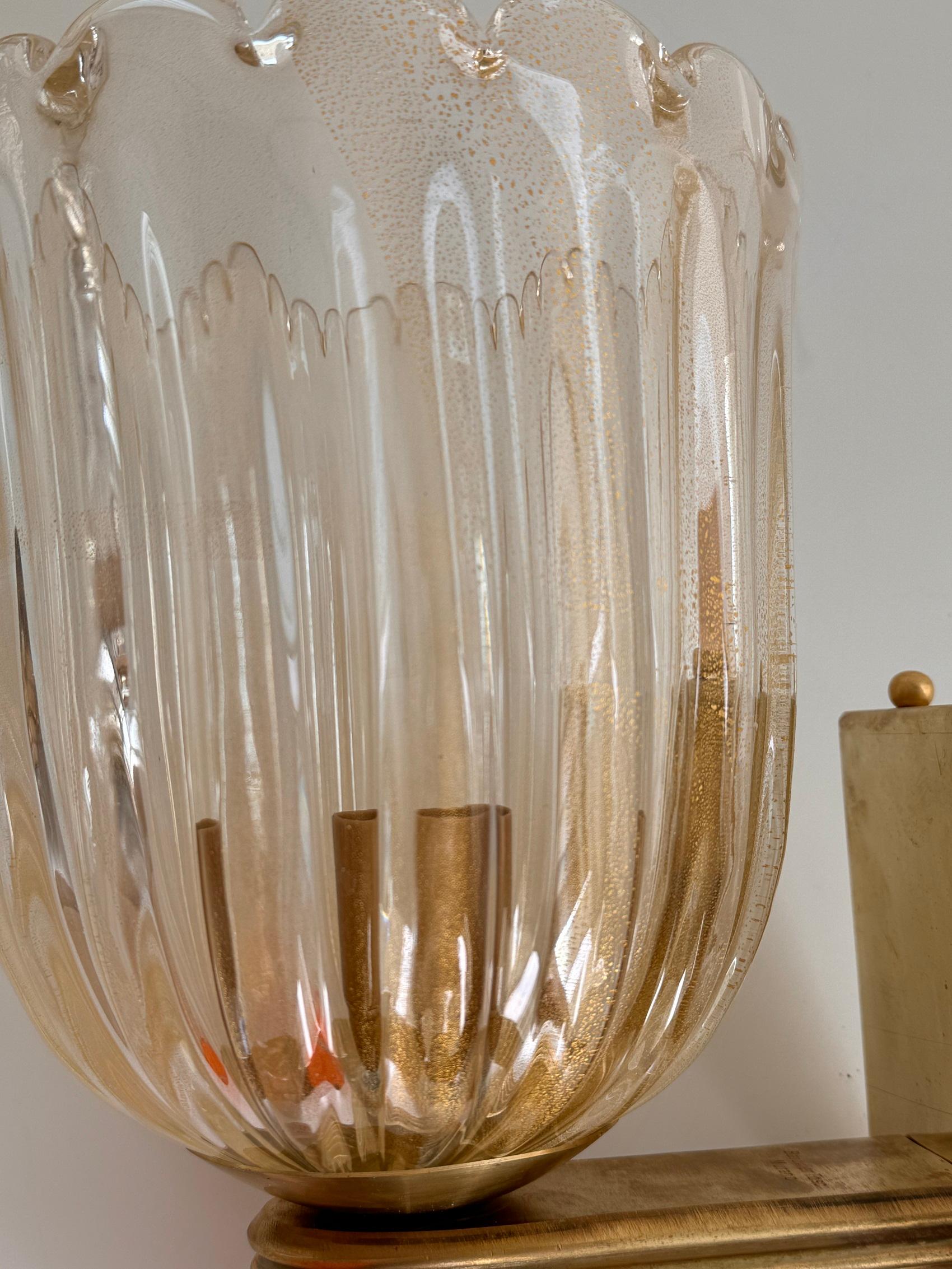 Italienisches Murano Glas und Messing Wandleuchten Lights im Art Deco Stil, 1990er Jahre 2