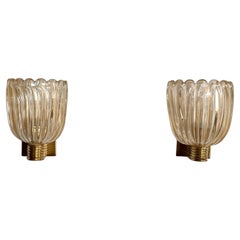 Italian Murano Glass and Brass Wall Sconces Lights in Art Deco Style, 1990s Italian Murano Glass and Brass Wall Sconces Lights in Art Deco Style, 1990s