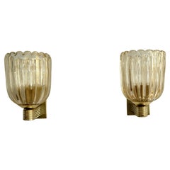 Italian Murano Glass and Brass Wall Sconces Lights in Art Deco Style, 1990s Italian Murano Glass and Brass Wall Sconces Lights in Art Deco Style, 1990s