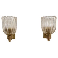Italienisches Murano Glas und Messing Wandleuchten Lights im Art Deco Stil, 1990er Jahre