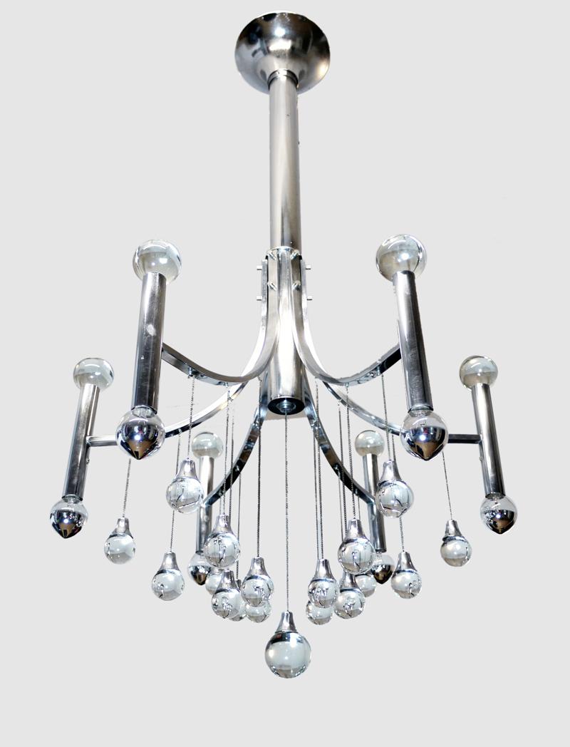 Sciolari Sputnik-Kronleuchter Murano Glas & Chrom, Italien, 1970er Jahre im Angebot 1