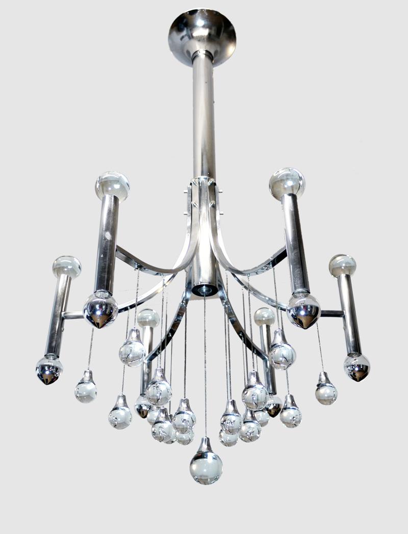 Italian Murano Glass and Chrome Chandelier by Sciolari For Sale 3