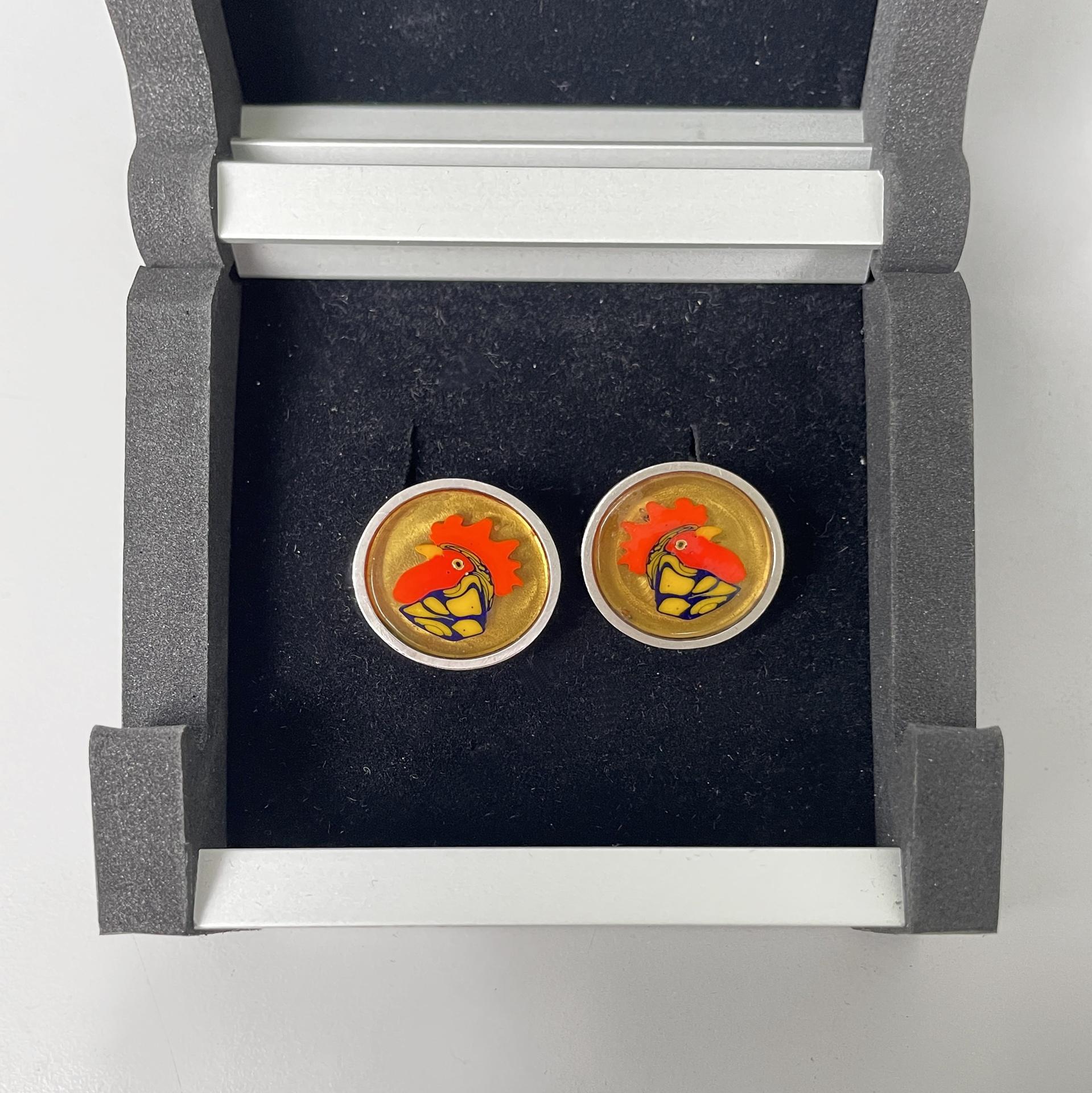 Italian Murano glass and silver 926 cufflink by Constantini Gioielli, 1990s In Good Condition For Sale In MIlano, IT