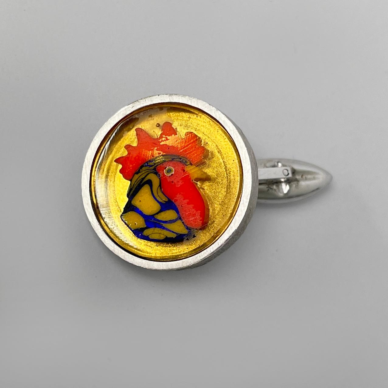 Silver Italian Murano glass and silver 926 cufflink by Constantini Gioielli, 1990s For Sale