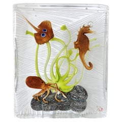Italian Murano Glass Aquarium with Sea Animals, Signed