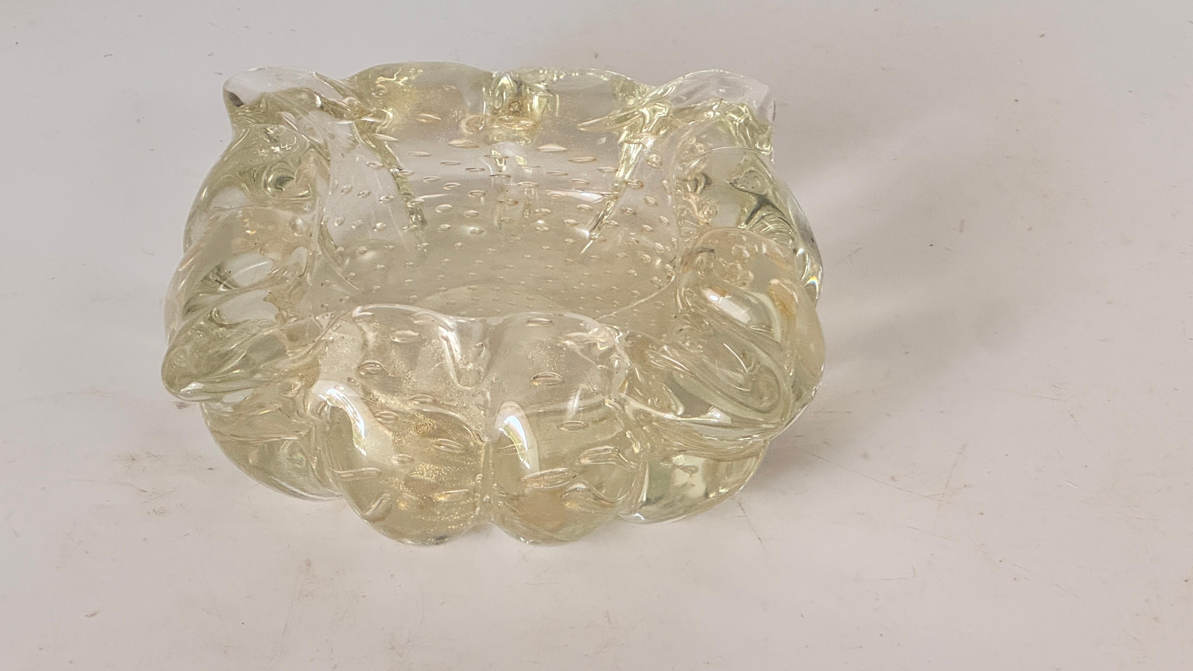 Molded Italian Murano Glass Ashtray – 1960s – Anise Yellow, Hand-Blown with Air Bubbles For Sale