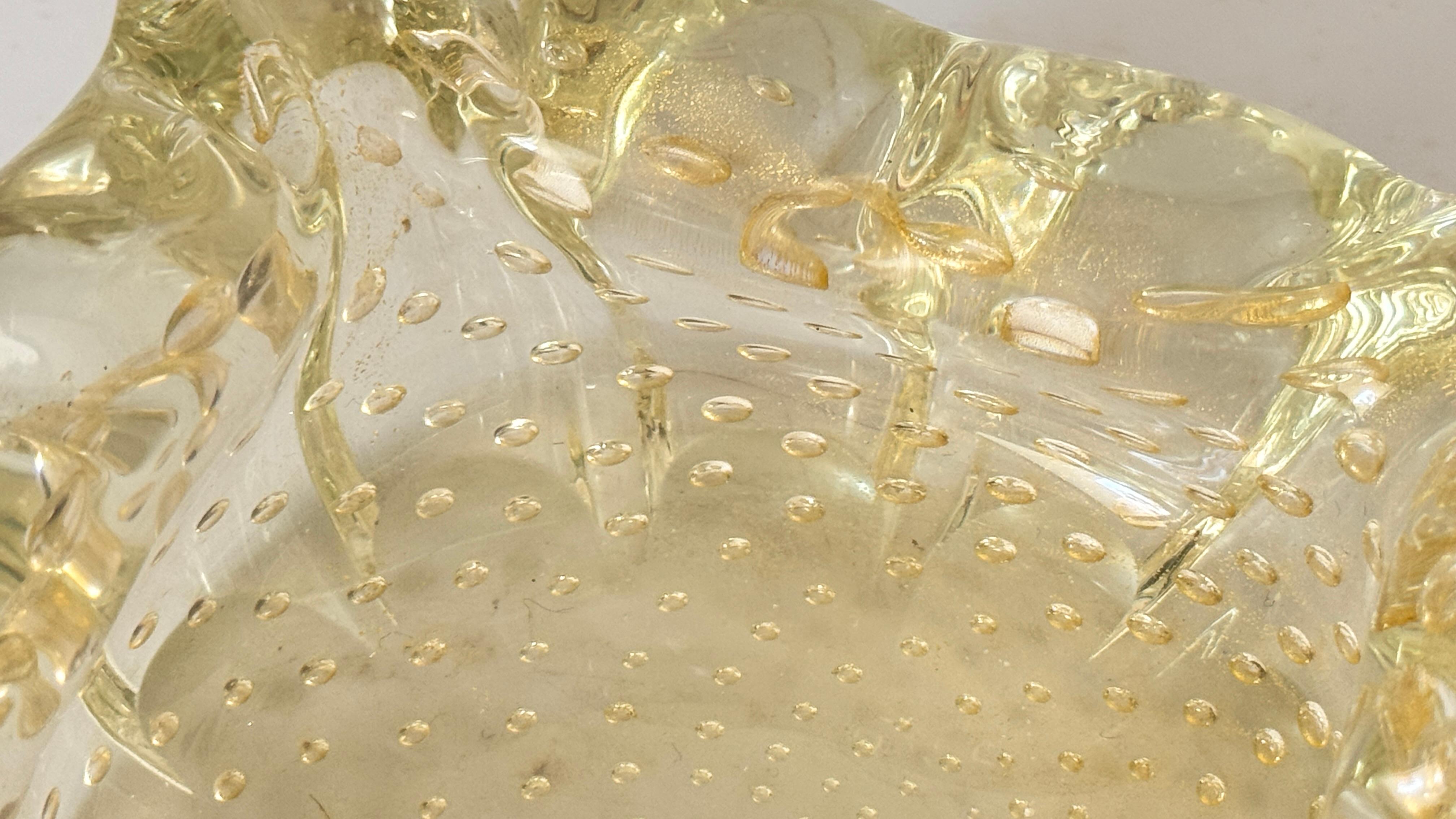 Mid-20th Century Italian Murano Glass Ashtray – 1960s – Anise Yellow, Hand-Blown with Air Bubbles For Sale
