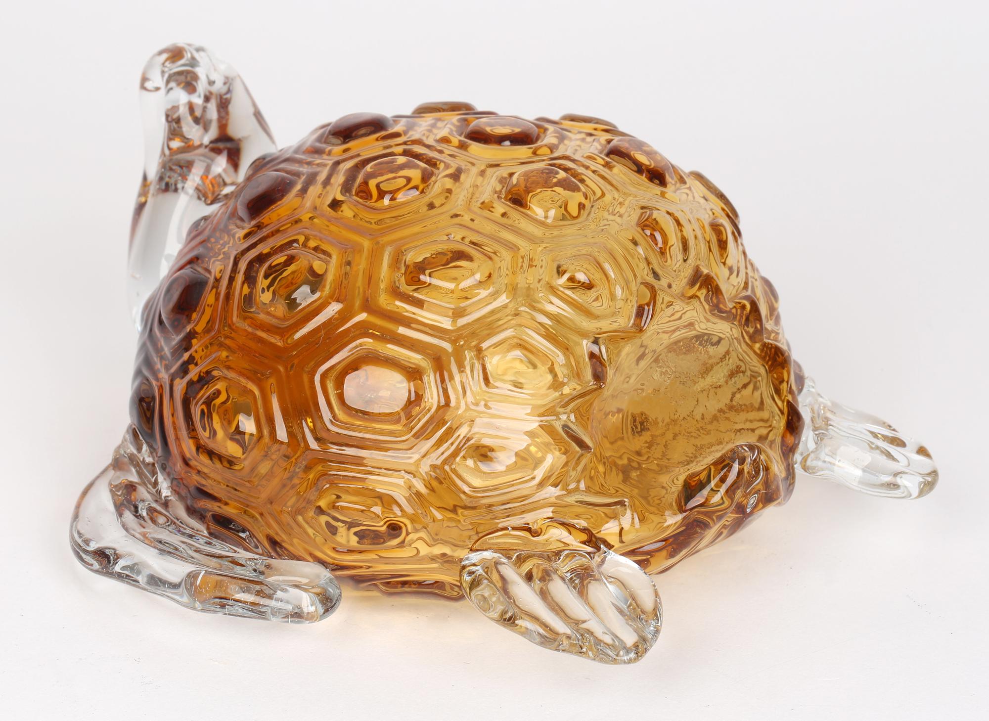 Blown Glass Italian Murano Glass Attributed Hollow Blown Amber Glass Turtle For Sale