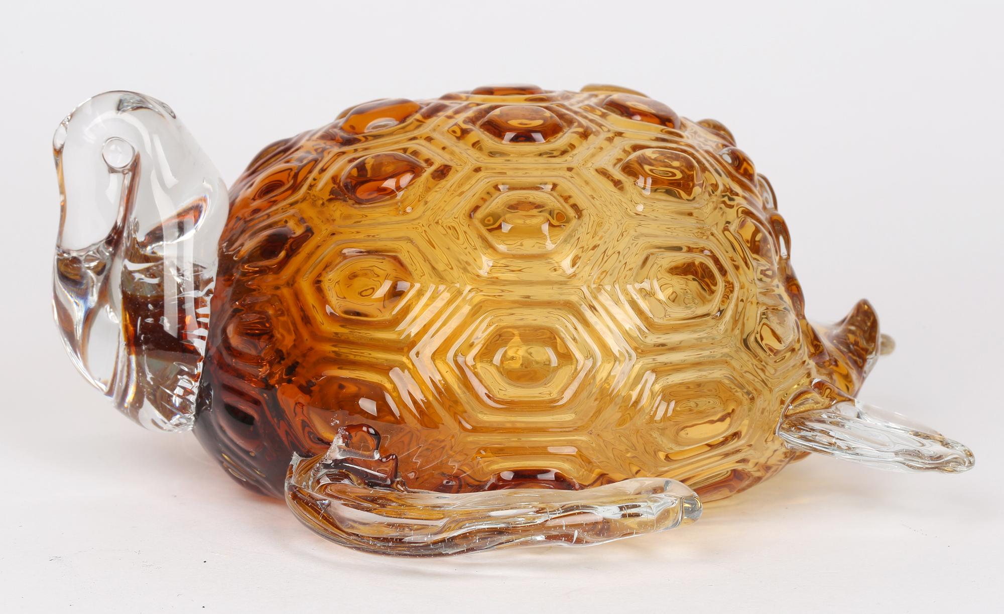 Italian Murano Glass Attributed Hollow Blown Amber Glass Turtle For Sale 2