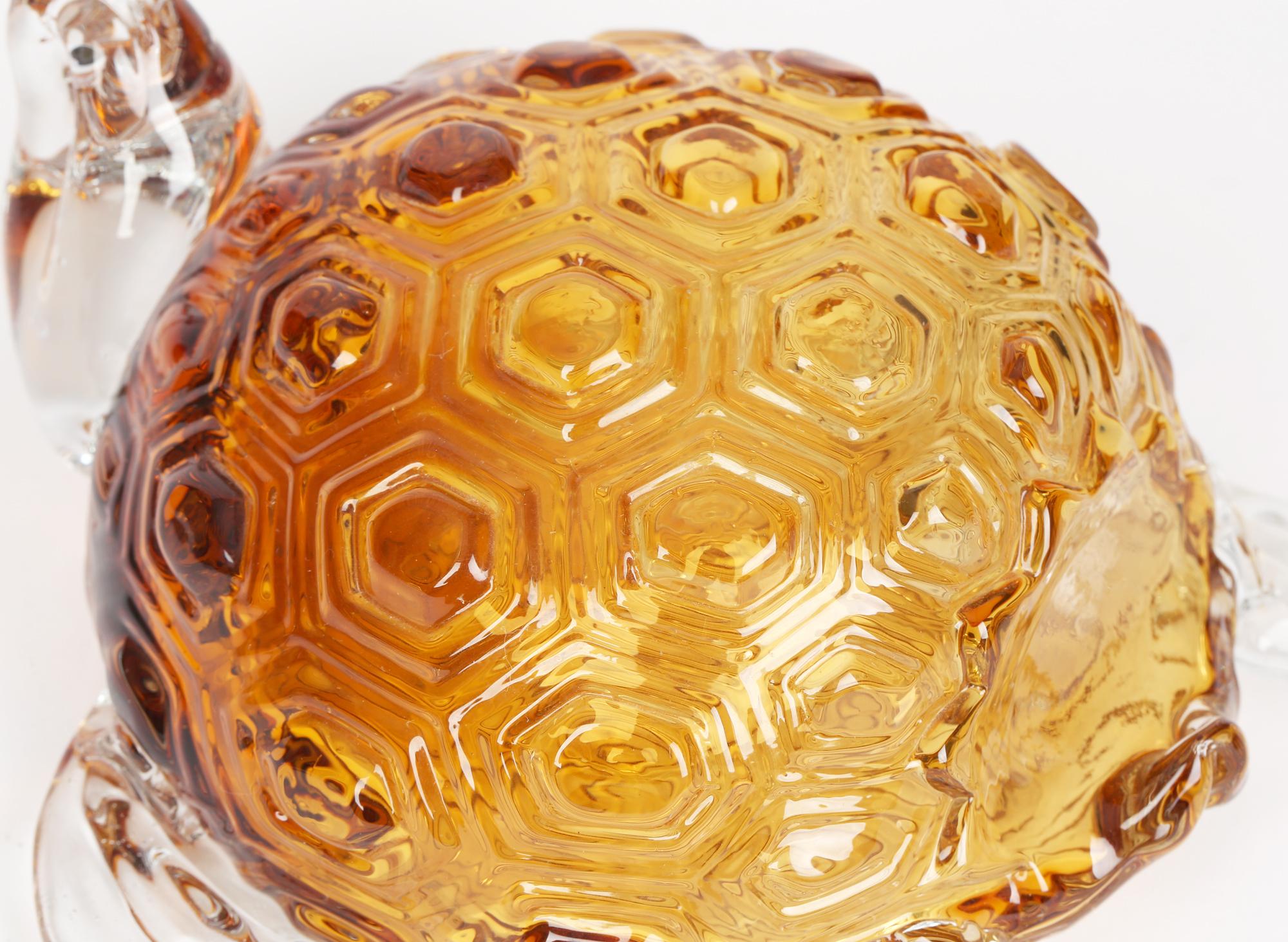 Modern Italian Murano Glass Attributed Hollow Blown Amber Glass Turtle For Sale