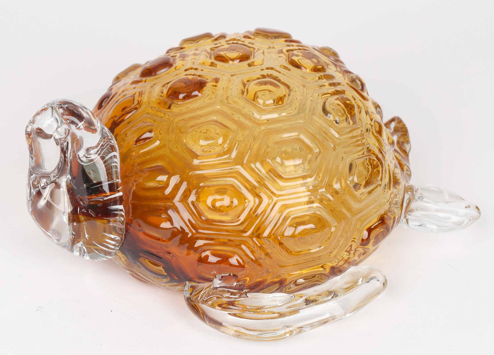 20th Century Italian Murano Glass Attributed Hollow Blown Amber Glass Turtle For Sale