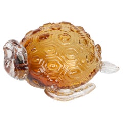 Vintage Italian Murano Glass Attributed Hollow Blown Amber Glass Turtle