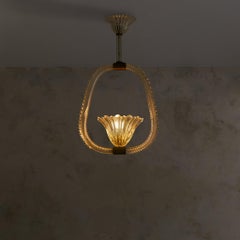 Italian Murano Glass Basket Pendant Attributed to Barovier & Toso, 1930s