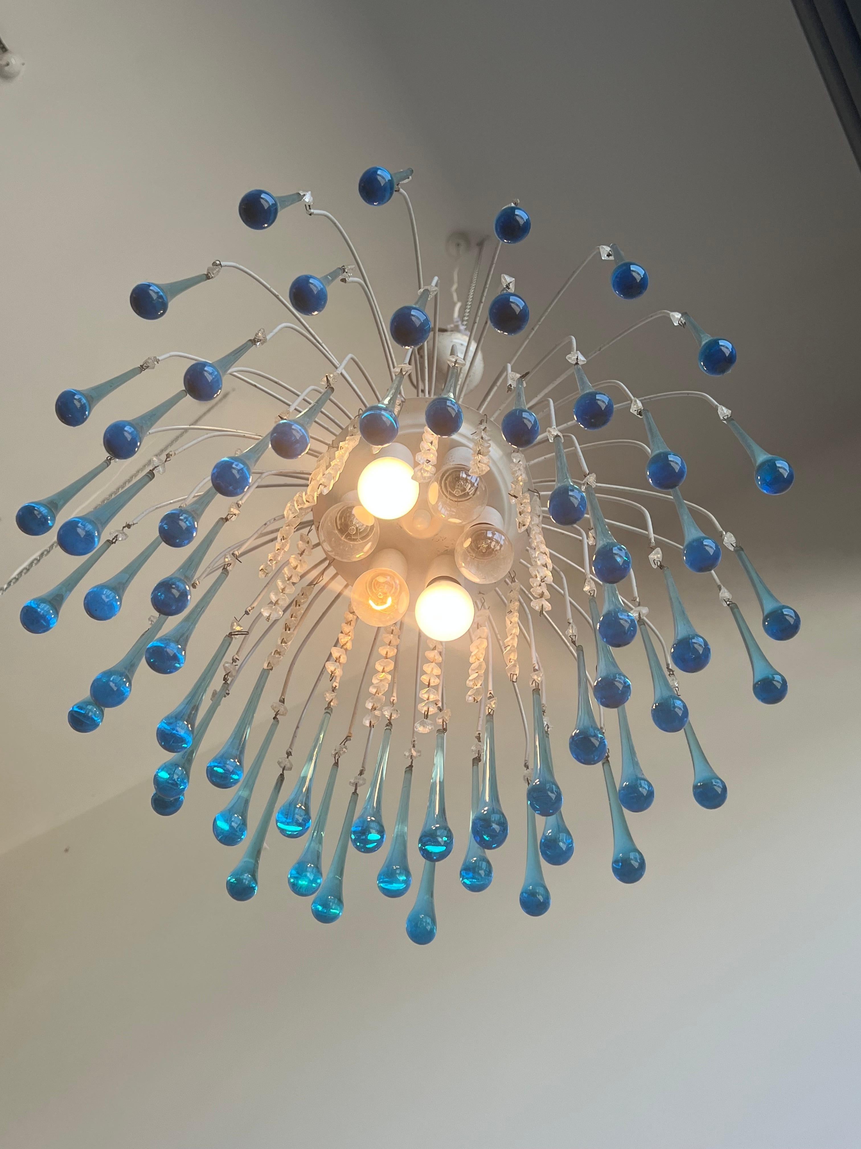 Italian Murano Glass Blue Drops Chandelier by Paolo Venini In Good Condition For Sale In Byron Bay, NSW