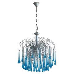 Retro Italian Murano Glass Blue Drops Chandelier by Paolo Venini