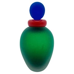 Bouteille italienne en verre de Murano avec bouchon vert rouge bleu par Franco Moretti, années 1980