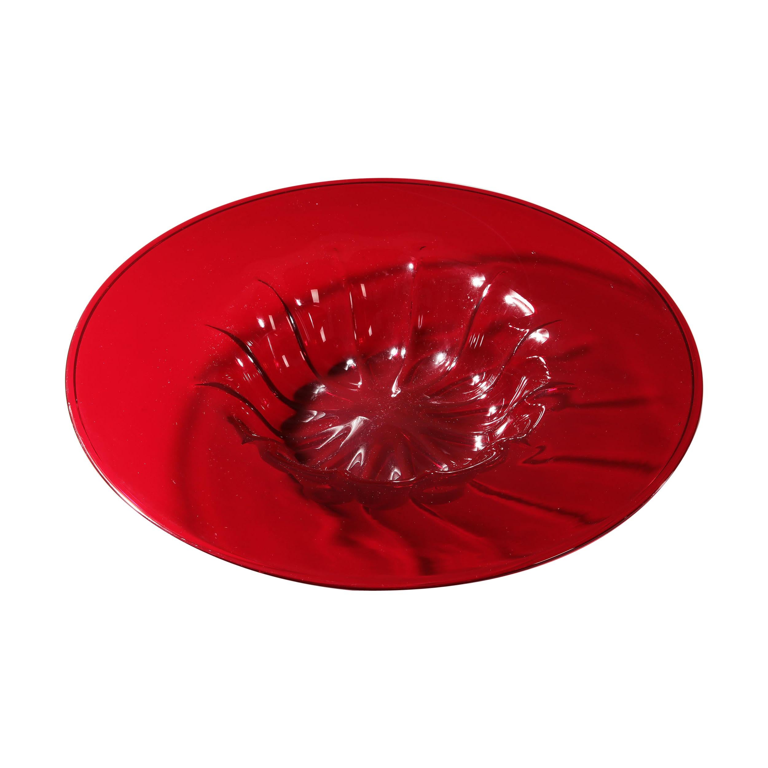 Italian Murano Glass Bowl By Pauly & Co., Mid-Century Modern Red Cardinals Hat