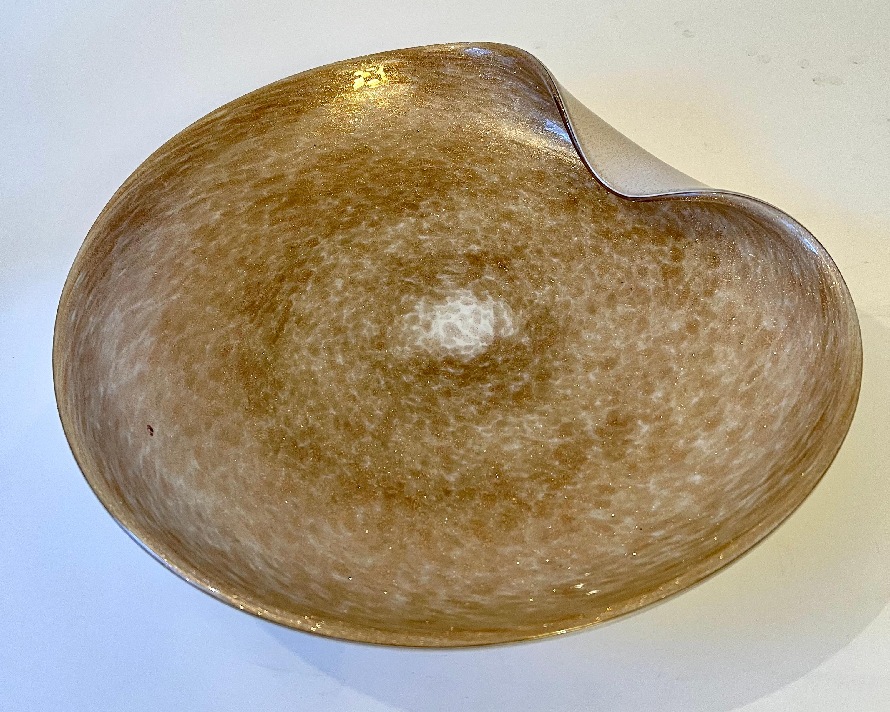 Italian Murano Glass Bowl with Gold Flecks and Opaque White Detail 4