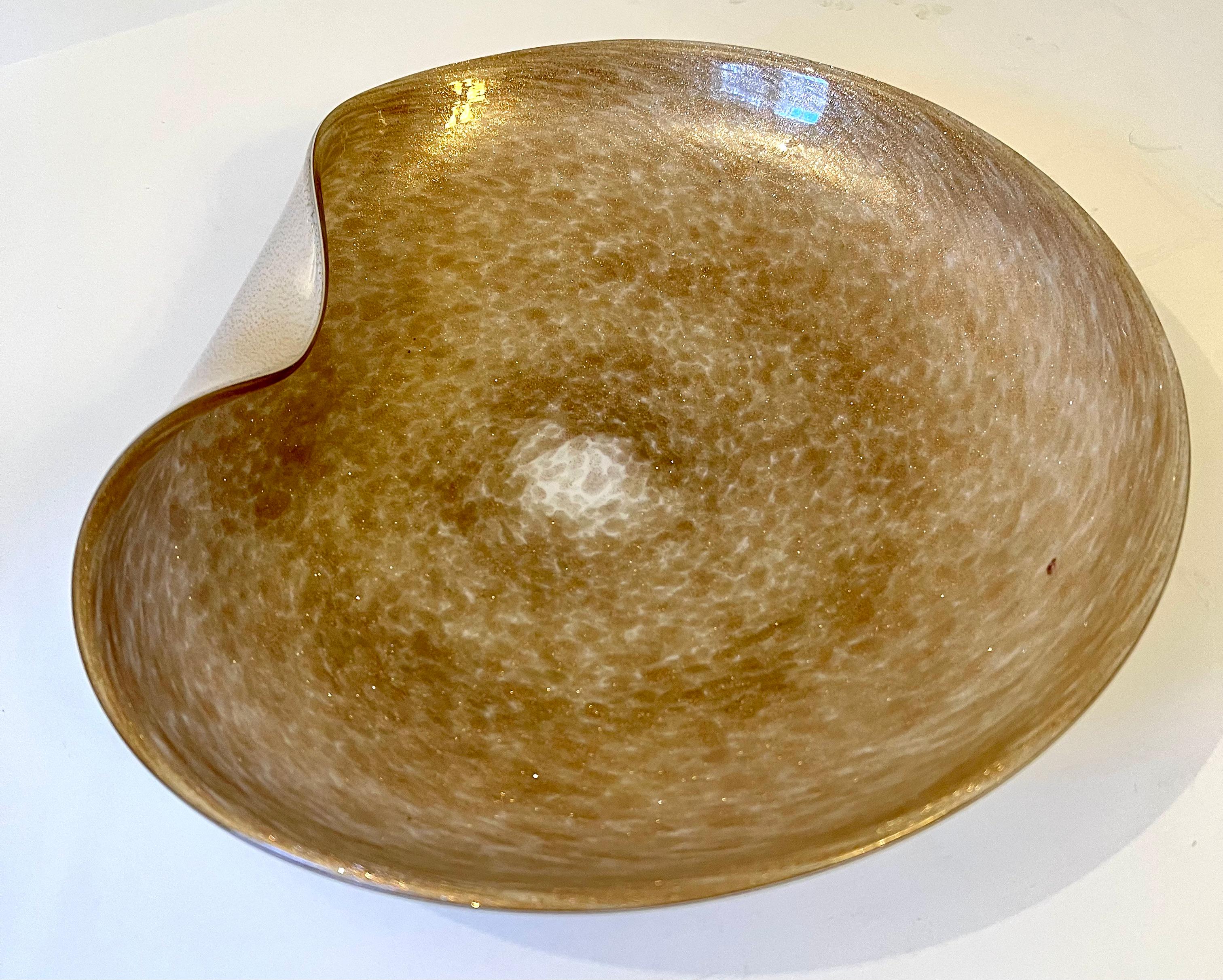 Italian Murano Glass Bowl with Gold Flecks and Opaque White Detail 2