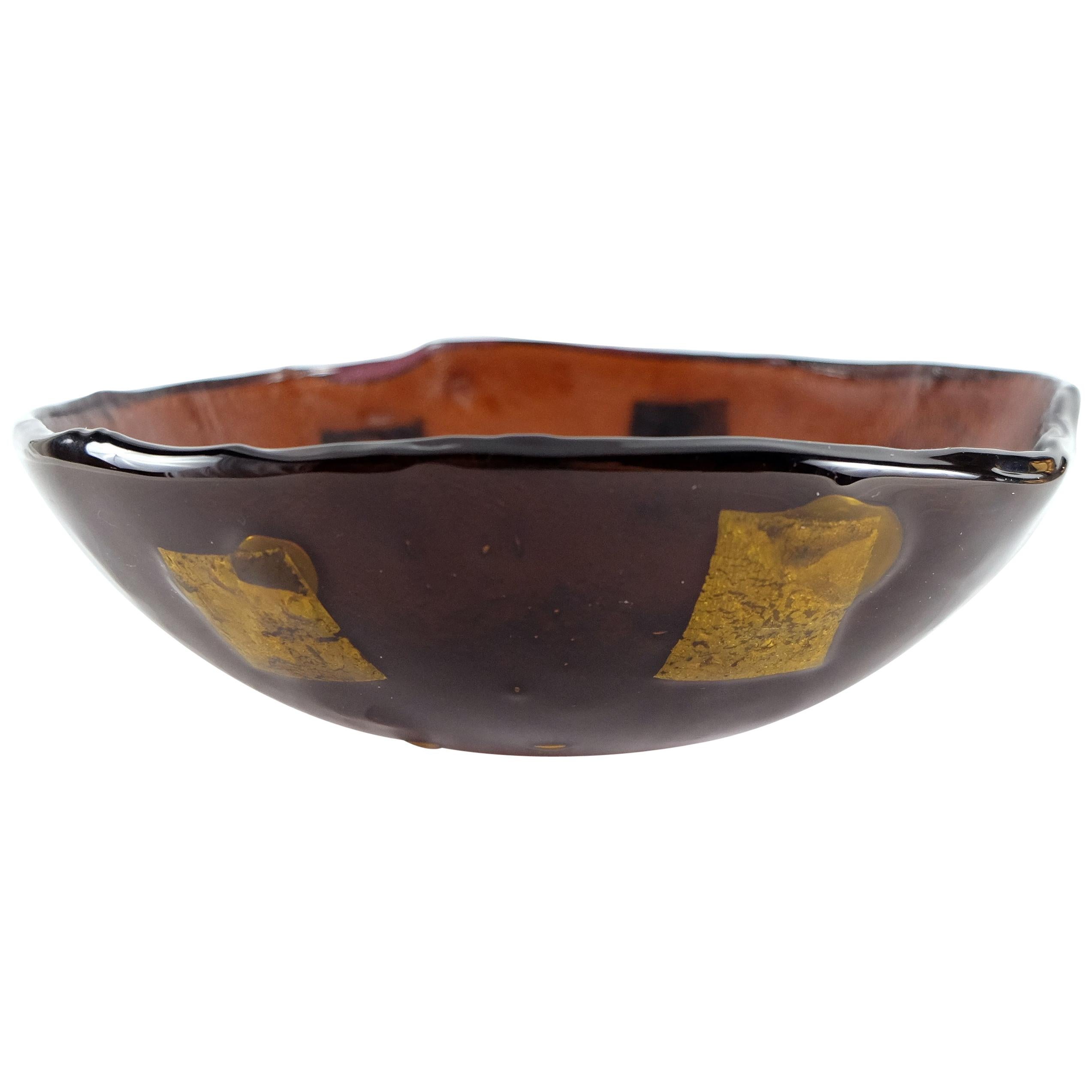 Italian Murano Glass Bowl with Gold Leaf Accents