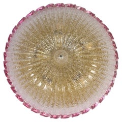 Italian Murano Glass Ceiling Light or Flush Mount  with Pink Edging