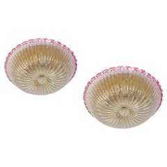 Italian Murano Glass Ceiling Light or Flush Mount  with Pink Edging