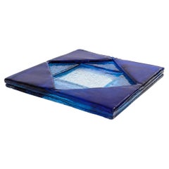 Centres de table italiens en verre de Murano Plateau en verre de Murano bleu par Mazzega, Italie, 1970