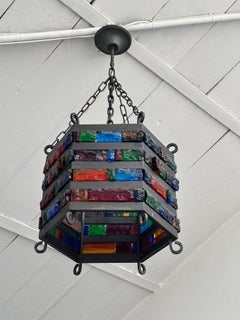 Italian Murano Glass Chandelier by Longobard, Wrought Iron, 1970