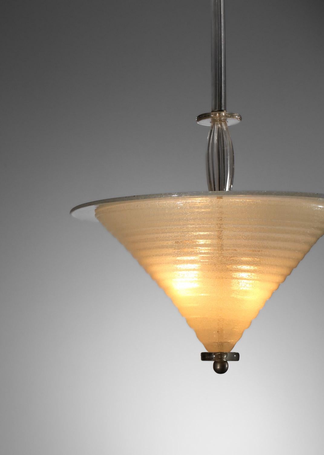 Araña italiana de cristal de murano pulegoso años 40 Moderno de mediados de siglo