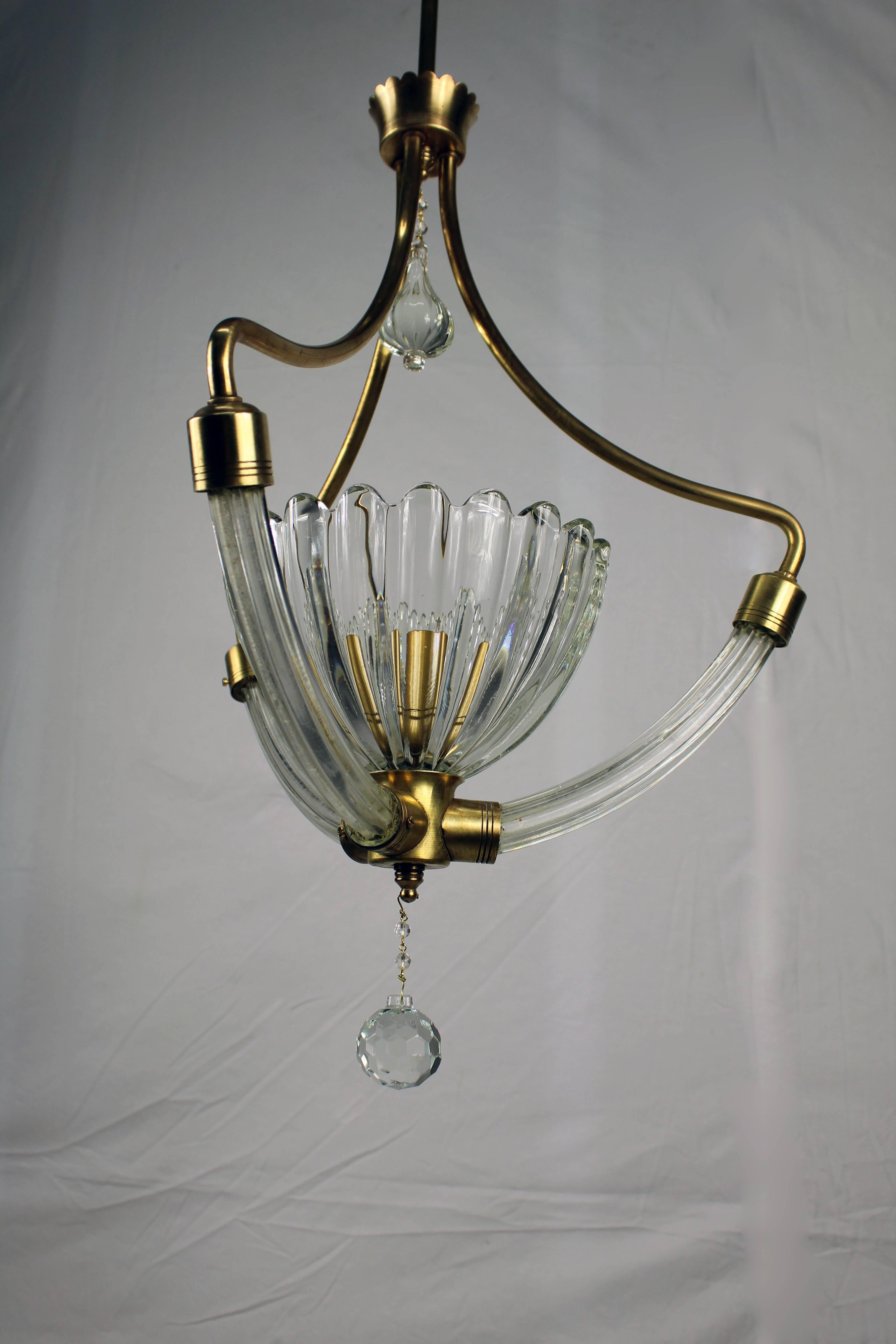 Chandelier made of Murano glass and brass finish.
Made in Italy, circa 1930.
Good conditions.