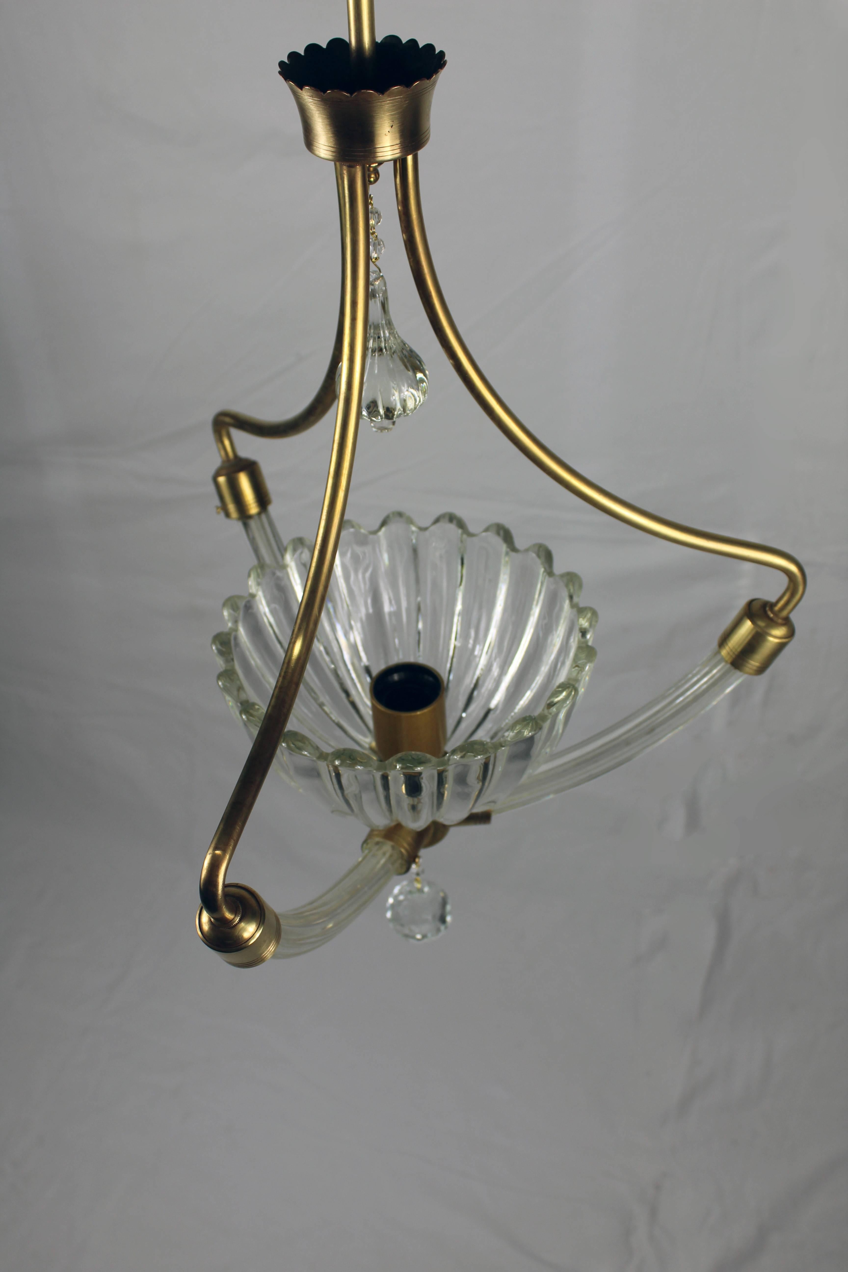 Brass Italian Murano Glass Chandelier, 1930s