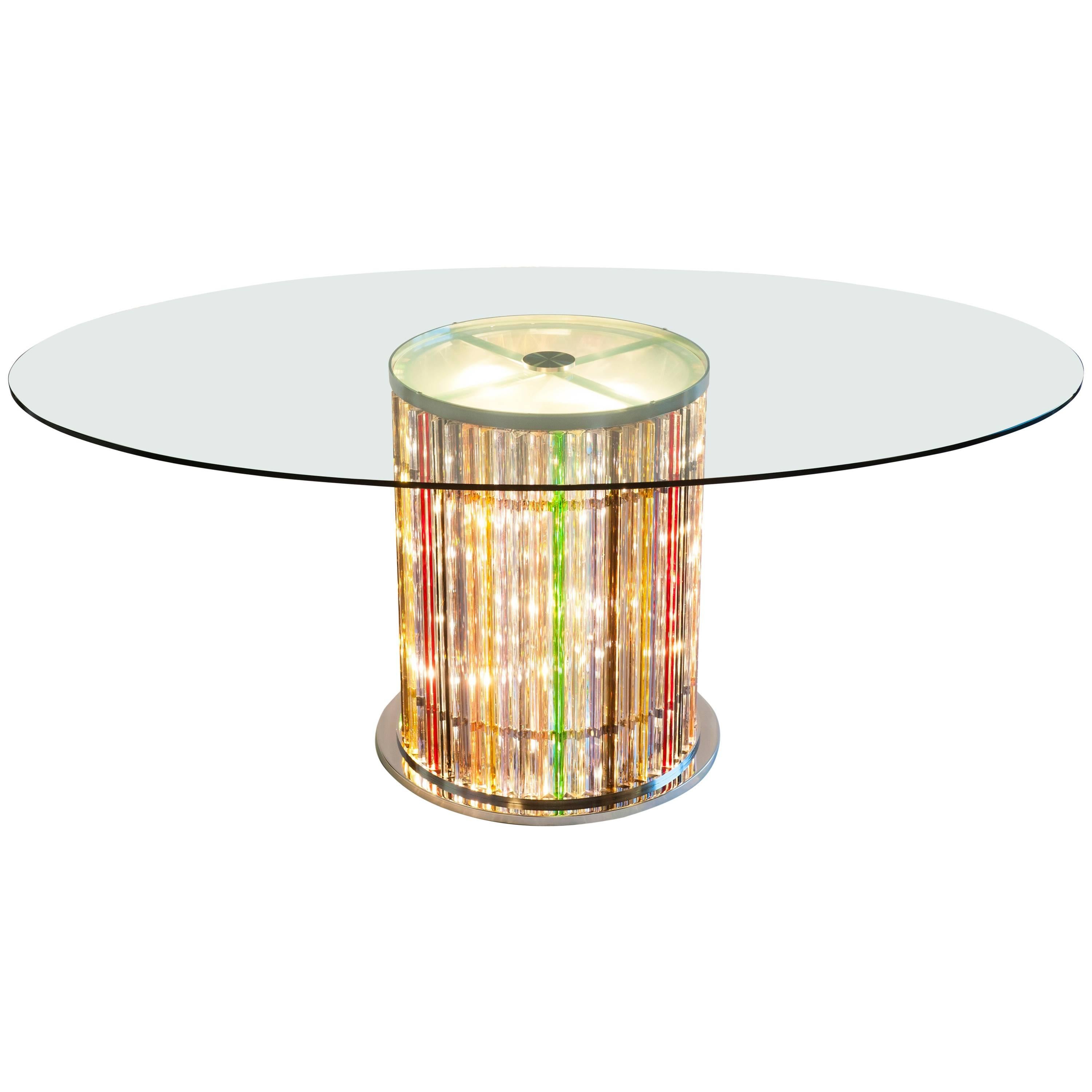 Table de salle à manger en verre de Murano avec Stem Lights encastrées par Giovanni Dalla Fina Italie